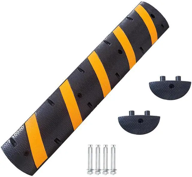 Main image of 6FT Rubber Speed Bumps with End Caps Cable Protector, 25000 Lbs Capacity | Heavy Duty Speed Humps, Traffic Calming Hump for Road, Driveway, Asphalt, Concrete, Parking Lot