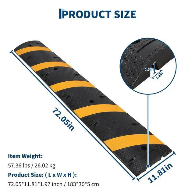 Alt view image 2 of 7 - 3 Pack 6FT Speed Bumps for Road, Heavy Duty 25,000 Lbs Capacity Traffic Rubber Speed Humps with 2 Channel Floor Cord Cover for Asphalt Concrete Gravel Cable Protector Ramp