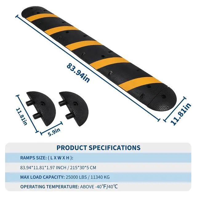 Alt view image 3 of 7 - 3 Pack 6FT Speed Bumps for Road, Heavy Duty 25,000 Lbs Capacity Traffic Rubber Speed Humps with 2 Channel Floor Cord Cover for Asphalt Concrete Gravel Cable Protector Ramp