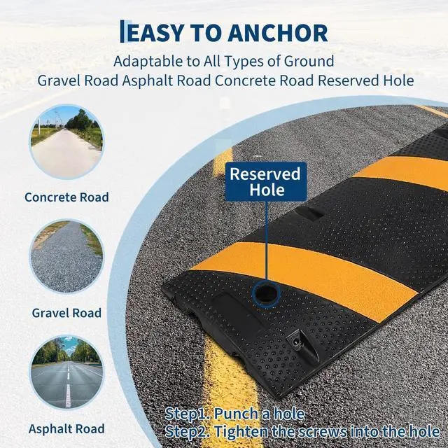 Alt view image 4 of 7 - 3 Pack 6FT Speed Bumps for Road, Heavy Duty 25,000 Lbs Capacity Traffic Rubber Speed Humps with 2 Channel Floor Cord Cover for Asphalt Concrete Gravel Cable Protector Ramp