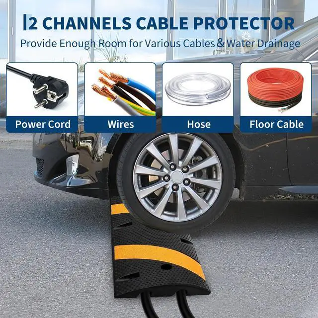 Alt view image 5 of 7 - 3 Pack 6FT Speed Bumps for Road, Heavy Duty 25,000 Lbs Capacity Traffic Rubber Speed Humps with 2 Channel Floor Cord Cover for Asphalt Concrete Gravel Cable Protector Ramp
