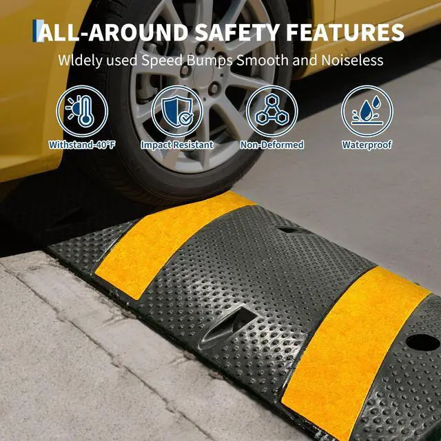Alt view image 6 of 7 - 3 Pack 6FT Speed Bumps for Road, Heavy Duty 25,000 Lbs Capacity Traffic Rubber Speed Humps with 2 Channel Floor Cord Cover for Asphalt Concrete Gravel Cable Protector Ramp