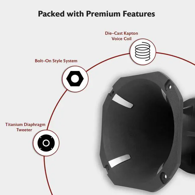 Alt view image 5 of 7 - HT120 2" 360w Car/Pro Aluminum Horn Titanium Tweeter w/ 2" Voice Coil | 360W Peak / 120W RMS, Compression Driver, 34 oz Magnet, Kapton Coil, Ferro Fluid Cooling, 8 Ohms, Bolt-On, Shallow Mount