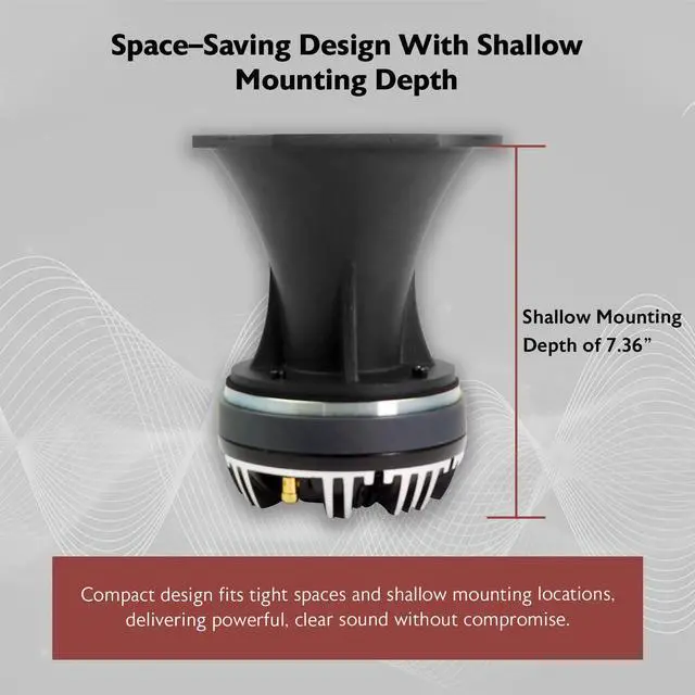 Alt view image 6 of 7 - HT120 2" 360w Car/Pro Aluminum Horn Titanium Tweeter w/ 2" Voice Coil | 360W Peak / 120W RMS, Compression Driver, 34 oz Magnet, Kapton Coil, Ferro Fluid Cooling, 8 Ohms, Bolt-On, Shallow Mount