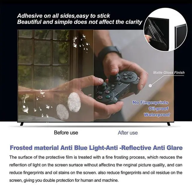 Alt view image 4 of 6 - 40-50 Inch Anti-Glare TV Screen Protector, Indoor & Outdoor Matte Anti Blue Light Protection Film for LCD, LED, 4K OLED & QLED HDTV,43 Inches(942x528mm)