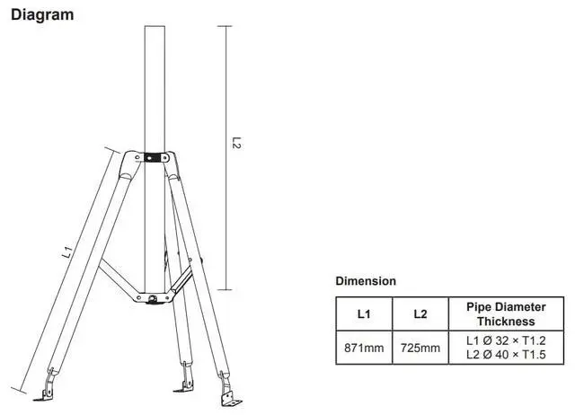 Alt view image 2 of 2 - 3 Foot Antenna Tripod for Mast Pipes up to 1 5/8 inch Diameter