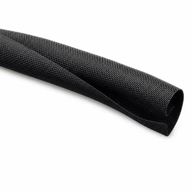 Main image of Self Closing Woven Wrap Braided Sleeving 1/4 Inch ID 100 Feet Long Polyester Mesh Split Wire Loom High Temperature Heat Resistant Wrap Around Sleeve for Home, Industrial Use - Black