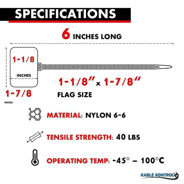 Alt view image 2 of 7 - Write-On Flag Identification Zip Ties, 6 Inch 100 Pcs - Red | Cable Markers 17/8" x 11/8" Writable Wide Flag SelfLocking Nylon Marker Cable Ties for Cable Labeling