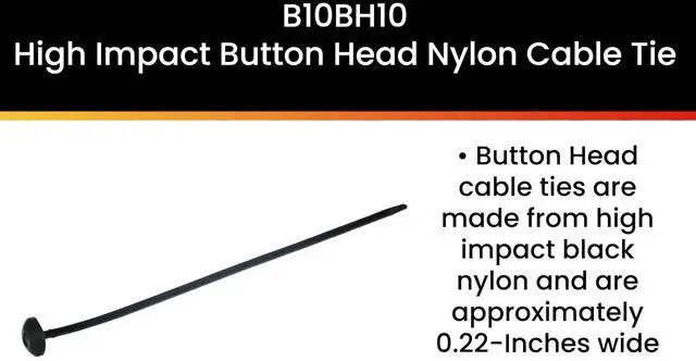Alt view image 2 of 6 - Pro Tie Button Head Nylon Cable Ties for Indoor and Outdoor Use |9.65-Inch, 100lbs. Tensile Strength, High Impact Black Nylon, 10-Pack (PN: B10BH10)