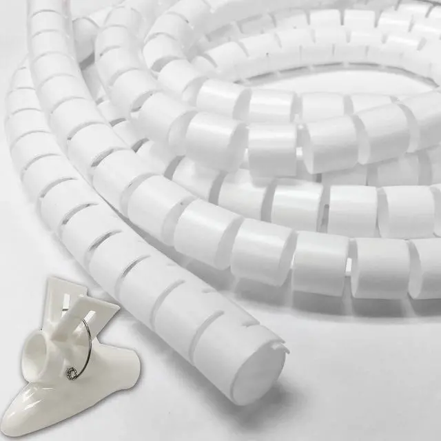 Main image of 1" Easy Wrap Cable Manager Wire Protection Sleeve with Insertion Tool - 10 Feet - White