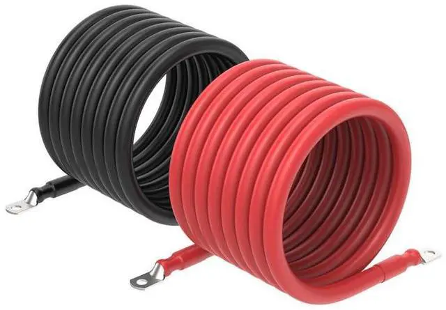 Main image of 2 Gauge 2AWG One Pair 8 Feet Red + 8 Feet Black Inverter Battery Cable 5/16-Inch Lugs for Solar RV Marine Motorcycle Car (8FT 2AWG)