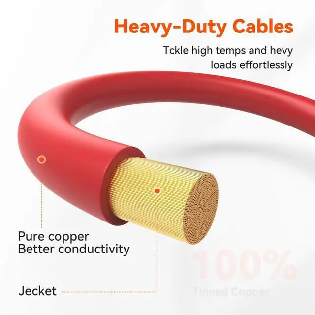 Alt view image 2 of 7 - 2 Gauge 2AWG One Pair 4 Feet Red + 4 Feet Black Inverter Battery Cable 5/16-Inch Lugs for Solar RV Marine Motorcycle Car (4FT 2AWG)