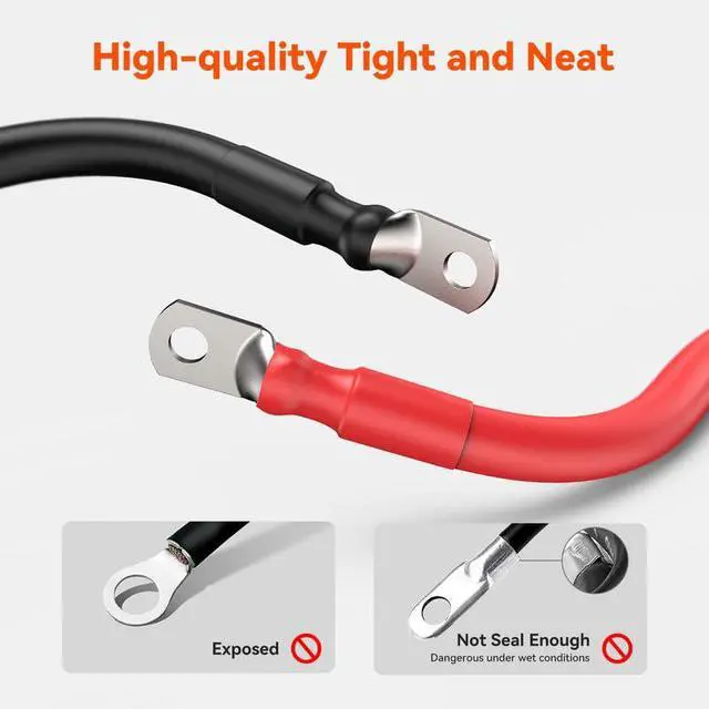 Alt view image 5 of 7 - 2 Gauge 2AWG One Pair 4 Feet Red + 4 Feet Black Inverter Battery Cable 5/16-Inch Lugs for Solar RV Marine Motorcycle Car (4FT 2AWG)