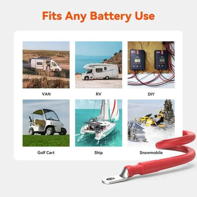 Alt view image 7 of 7 - 2 Gauge 2AWG One Pair 4 Feet Red + 4 Feet Black Inverter Battery Cable 5/16-Inch Lugs for Solar RV Marine Motorcycle Car (4FT 2AWG)