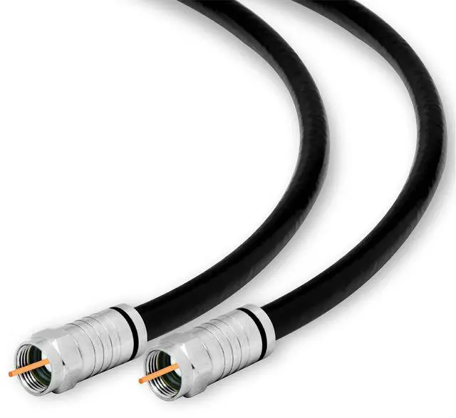 Main image of RG6 Quad Shield Coaxial Cable F Connector 18 AWG 3GHZ 75 Ohm Sat TV (25FT, Black) 33007
