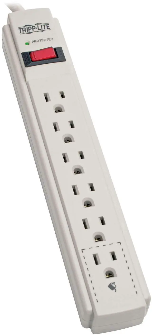 Main image of Surge Protector Power Strip 120V 6 Outlet 8' Cord 990 Joule Flat Plug Gray