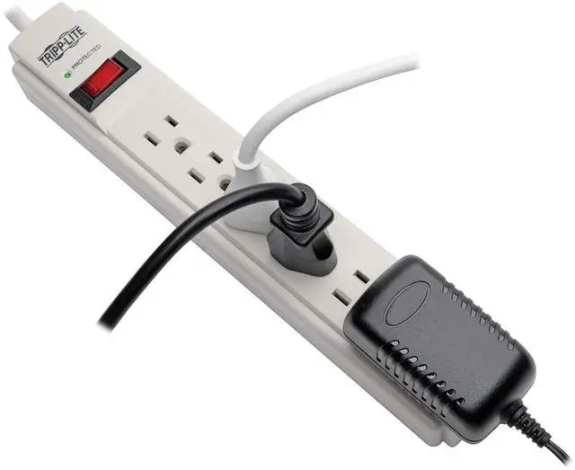 Alt view image 2 of 7 - Surge Protector Power Strip 120V 6 Outlet 8' Cord 990 Joule Flat Plug Gray