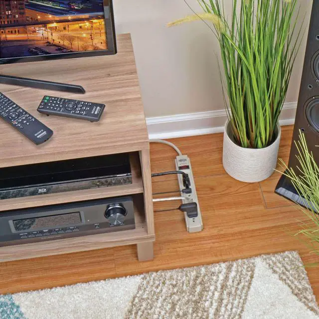 Alt view image 3 of 7 - Surge Protector Power Strip 120V 6 Outlet 8' Cord 990 Joule Flat Plug Gray