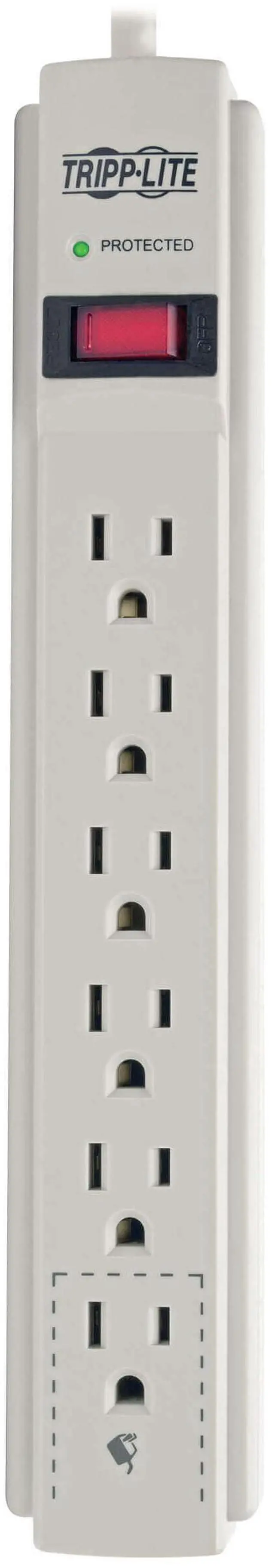 Alt view image 7 of 7 - Surge Protector Power Strip 120V 6 Outlet 8' Cord 990 Joule Flat Plug Gray