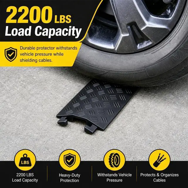Alt view image 4 of 7 - 2-Pack 40.5" Cable Ramp 1-Channel, 2000 lbs, Black | Heavy Duty Cord Ramp, Drop Over Hose & Cord Protector for Indoor Outdoor High Traffic Areas, All-Weather Use
