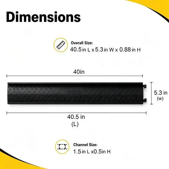 Alt view image 6 of 7 - 2-Pack 40.5" Cable Ramp 1-Channel, 2000 lbs, Black | Heavy Duty Cord Ramp, Drop Over Hose & Cord Protector for Indoor Outdoor High Traffic Areas, All-Weather Use