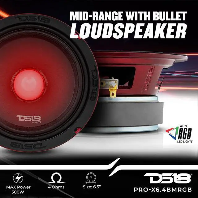 Alt view image 2 of 7 - PRO-X6.4BMRGB Loudspeaker with RGB Light Bullet - 6.5", Midrange, 500W Max, 250W RMS, 4 Ohms - Premium Quality Audio Door Speakers for Car or Truck Stereo Sound System (1 Speaker), Black