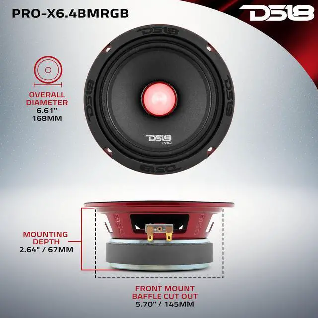 Alt view image 4 of 7 - PRO-X6.4BMRGB Loudspeaker with RGB Light Bullet - 6.5", Midrange, 500W Max, 250W RMS, 4 Ohms - Premium Quality Audio Door Speakers for Car or Truck Stereo Sound System (1 Speaker), Black