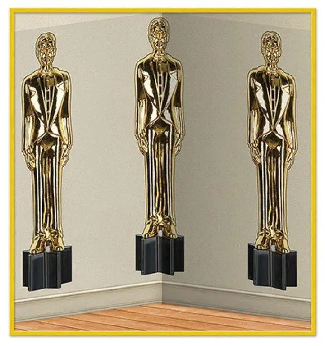 Main image of Awards Night Male Statuettes Backdrop, 4 x 30 Backdrop for Parties, Photo Backdrop, Easy to Adhere Wall Covering, Photography Background, Birthday Backdrop, Hollywood Awards Night