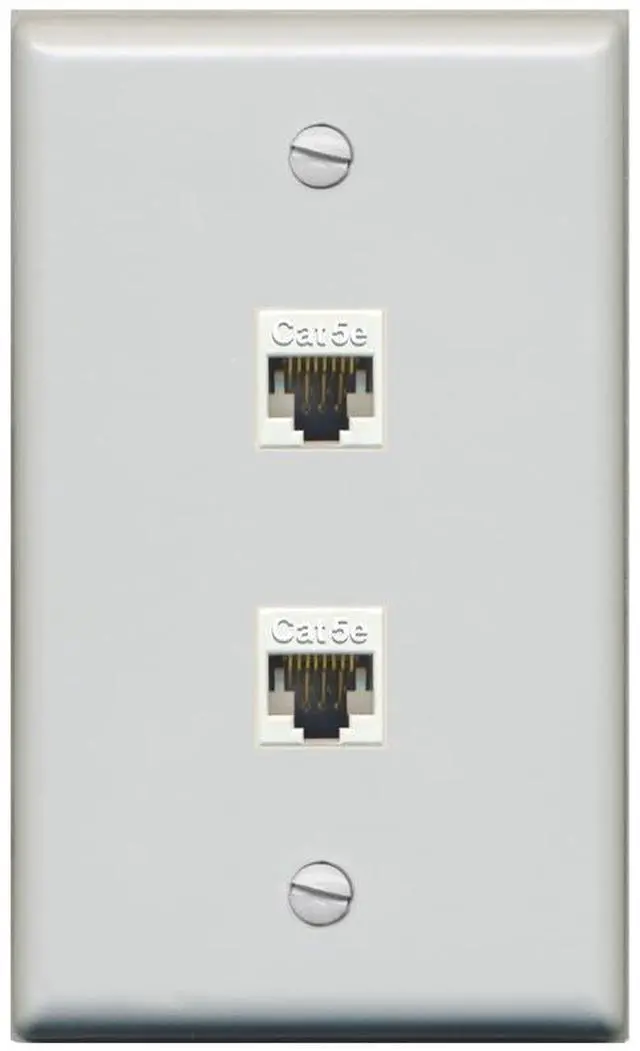 Main image of 1 Gang 2 Port Cat5e Ethernet Wall Plate - Flat Style Gray