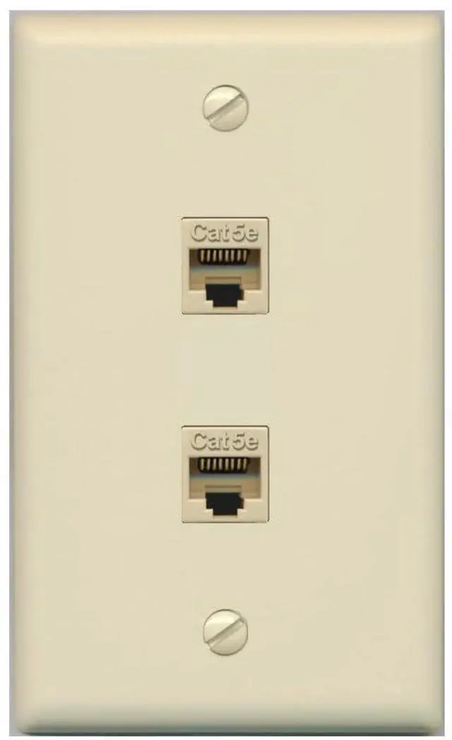 Main image of 1 Gang 2 Port Cat5e Ethernet Wall Plate - Flat Style Ivory