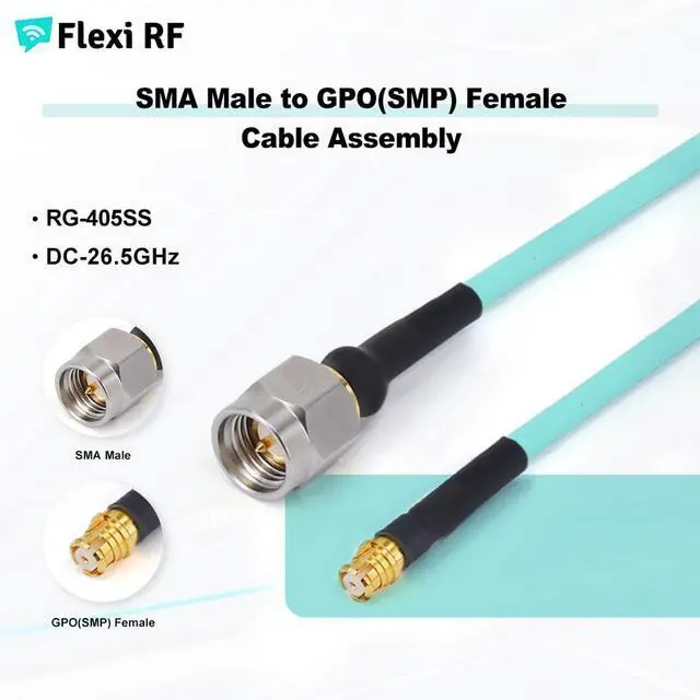 Alt view image 2 of 7 - SMA Male to GPO (SMP) Female Cable Using RG-405 SS Flexible Coax, DC - 26.5GHz, 50 Ohm (300 mm)