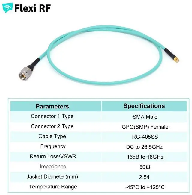 Alt view image 3 of 7 - SMA Male to GPO (SMP) Female Cable Using RG-405 SS Flexible Coax, DC - 26.5GHz, 50 Ohm (300 mm)