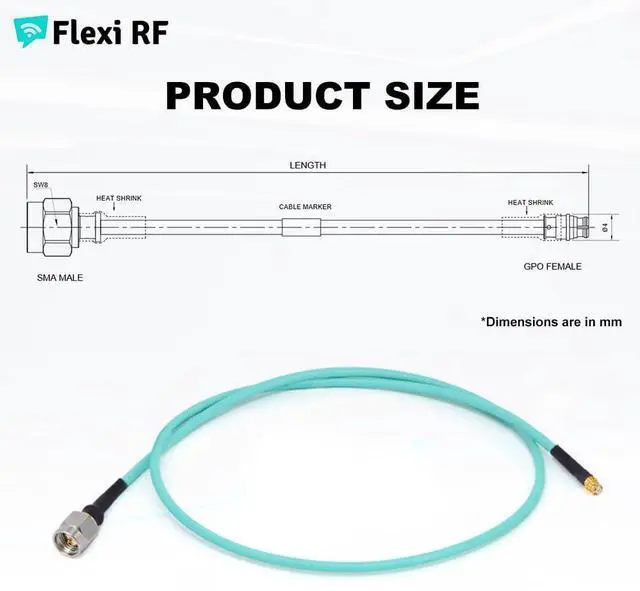 Alt view image 5 of 7 - SMA Male to GPO (SMP) Female Cable Using RG-405 SS Flexible Coax, DC - 26.5GHz, 50 Ohm (300 mm)