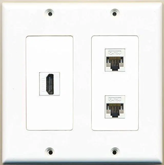 Main image of 1 Port HDMI 2 Port Cat5e Ethernet White - 2 Gang Wall Plate