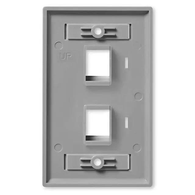 Alt view image 2 of 4 - Keystone Jack Wall Plate 2-Port, Low Profile, Single Gang, Gray, 10-Pack