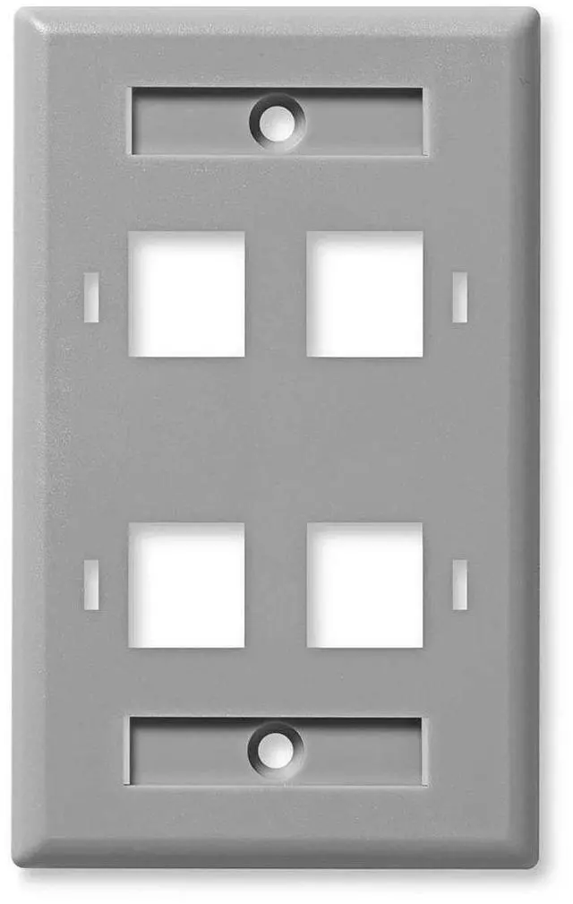 Main image of Keystone Jack Wall Plate 4-Port, Low Profile, Single Gang, Gray, 10-Pack