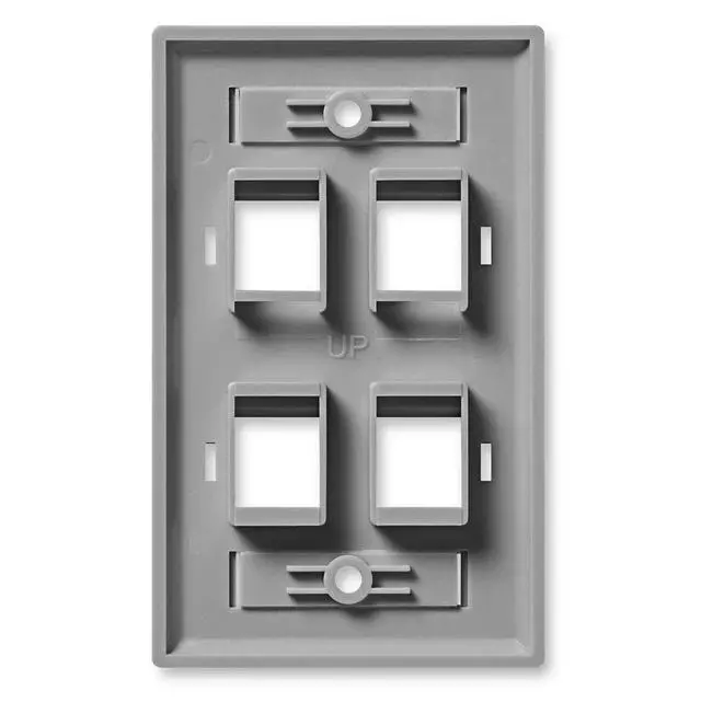 Alt view image 2 of 4 - Keystone Jack Wall Plate 4-Port, Low Profile, Single Gang, Gray, 10-Pack