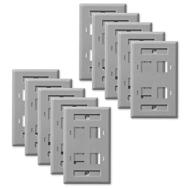 Alt view image 3 of 4 - Keystone Jack Wall Plate 4-Port, Low Profile, Single Gang, Gray, 10-Pack