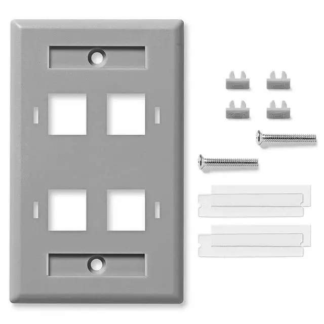 Alt view image 4 of 4 - Keystone Jack Wall Plate 4-Port, Low Profile, Single Gang, Gray, 10-Pack