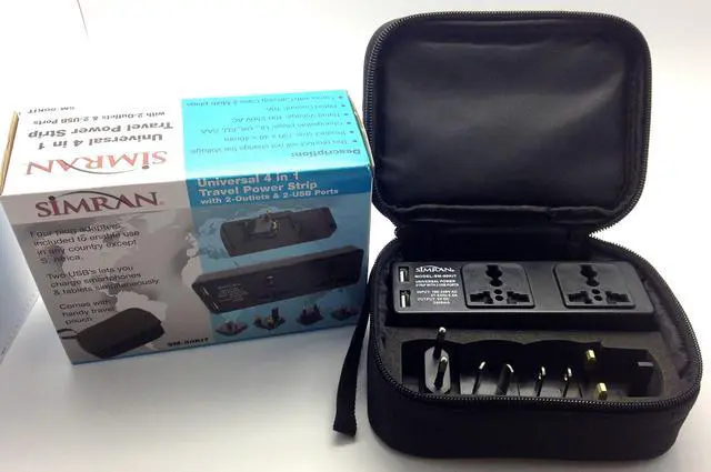 Alt view image 2 of 4 - SM-90KIT Universal Power Strip Worldwide Travel 100V-250V Surge Protector with 2-AC Outlets, 2-USB Ports and UK/USA/AU/EU Plugs Plus Carrying Case