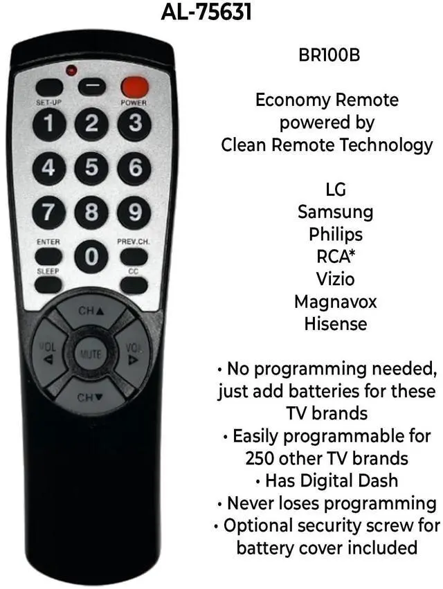 Main image of 10 Pack - Brightstar Clean Remote, Standard Universal TV Remote Control by - BR100B
