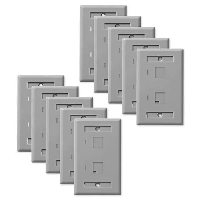 Alt view image 3 of 4 - Keystone Jack Wall Plate 2-Port, Low Profile, Single Gang, Gray, 10-Pack