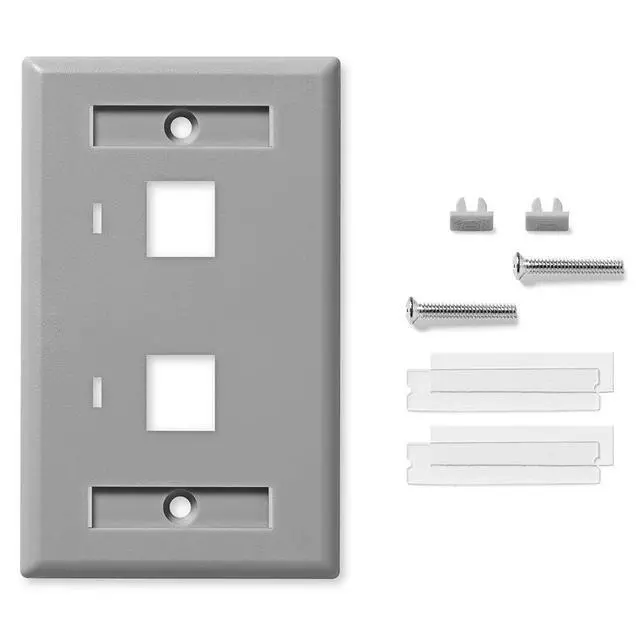 Alt view image 4 of 4 - Keystone Jack Wall Plate 2-Port, Low Profile, Single Gang, Gray, 10-Pack