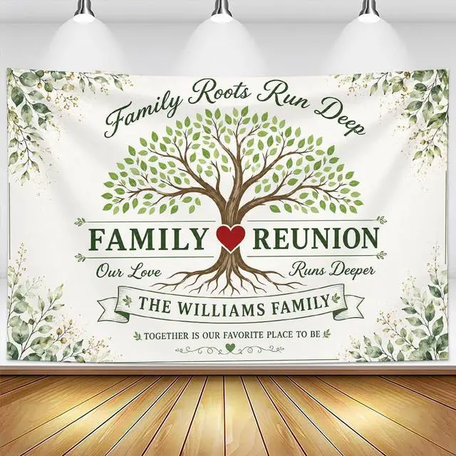 Main image of Personalized Aint No Family Like the One We Got Banner Backdrop Custom Name Blue Watercolor Pine Forest Welcome Sign Reunion Party Decorations Photo Backdrop Decor Wall Hanging Tapestry Art Print
