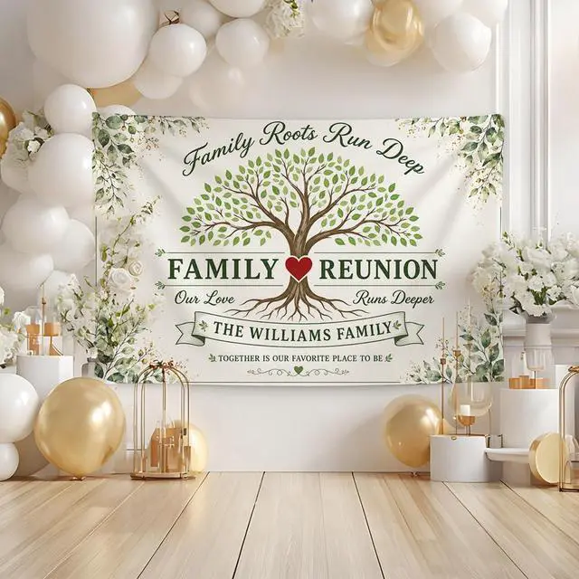 Alt view image 3 of 7 - Personalized Aint No Family Like the One We Got Banner Backdrop Custom Name Blue Watercolor Pine Forest Welcome Sign Reunion Party Decorations Photo Backdrop Decor Wall Hanging Tapestry Art Print