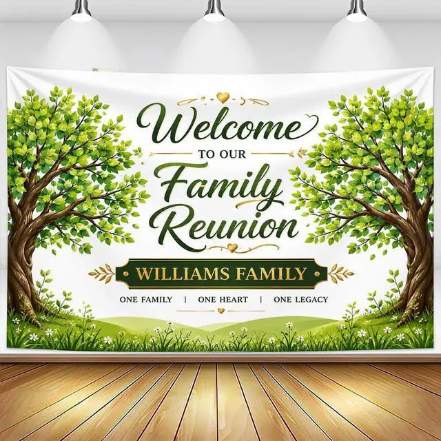 Main image of Personalized Aint No Family Like the One We Got Banner Backdrop Custom Name Blue Watercolor Pine Forest Welcome Sign Reunion Party Decorations Photo Backdrop Decor Wall Hanging Tapestry Art Print