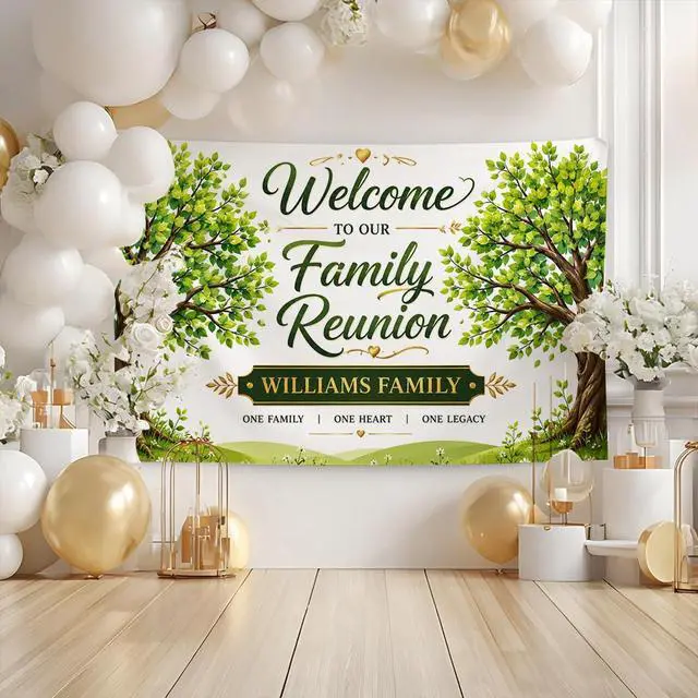 Alt view image 2 of 7 - Personalized Aint No Family Like the One We Got Banner Backdrop Custom Name Blue Watercolor Pine Forest Welcome Sign Reunion Party Decorations Photo Backdrop Decor Wall Hanging Tapestry Art Print