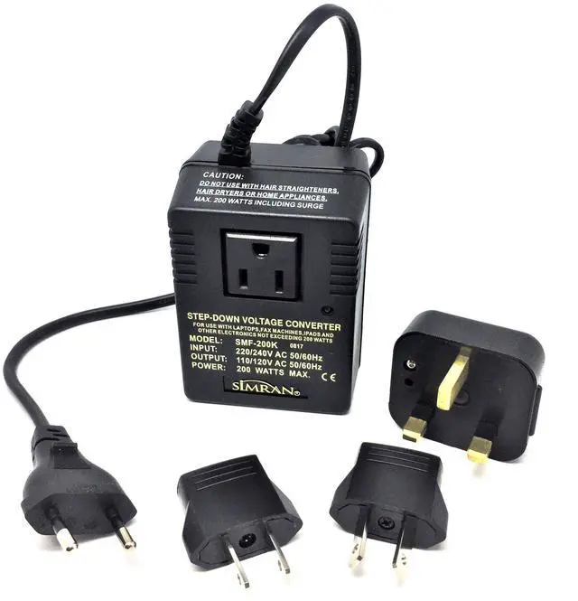 Main image of International Travel Voltage Converter/Adapter Kit Includes 220V to 110V Deluxe Step Down Converter and EU/UK/AU/US Adapter Plugs, SMF-200K (SMF-200KIT)