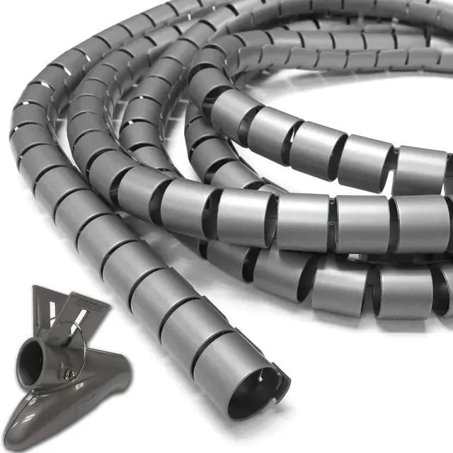 Main image of 1" Easy Wrap Cable Manager Wire Protection Sleeve with Insertion Tool - 10 Feet - Gray