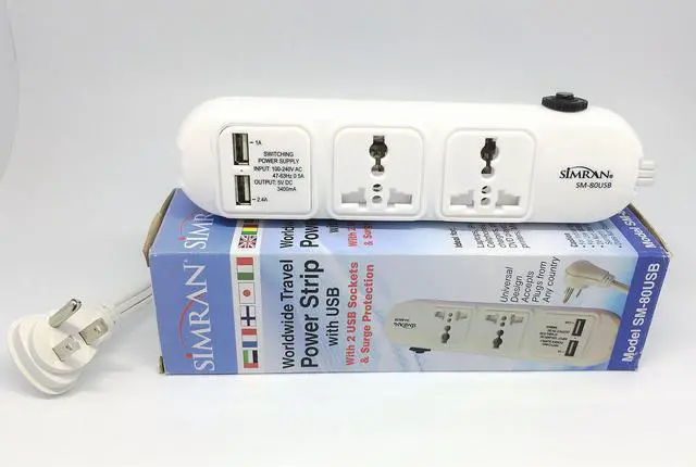 Alt view image 4 of 4 - SM-80USB 110v/220v Universal Power Strip with USB Compact and 2 Universal AC Outlets